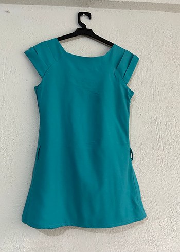 Turkuaz V Yakalı Kolsuz Hamile Tunik - Görsel 3