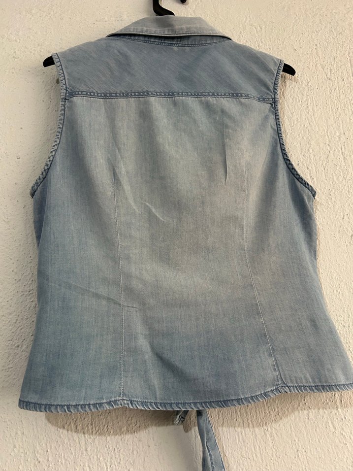 Gri Batik Desenli Kolsuz Denim Gömlek - Görsel 3