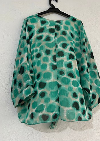 Kadın Turkuaz Uzun Kollu V Yaka Bluz - Görsel 3