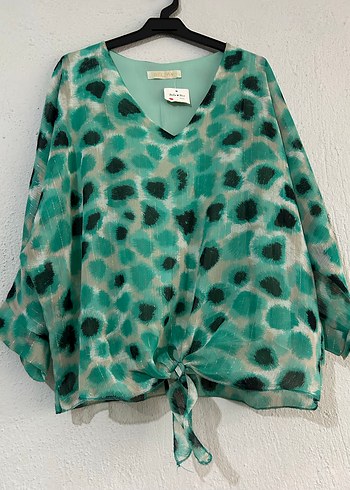 Kadın Turkuaz Uzun Kollu V Yaka Bluz - Görsel 2