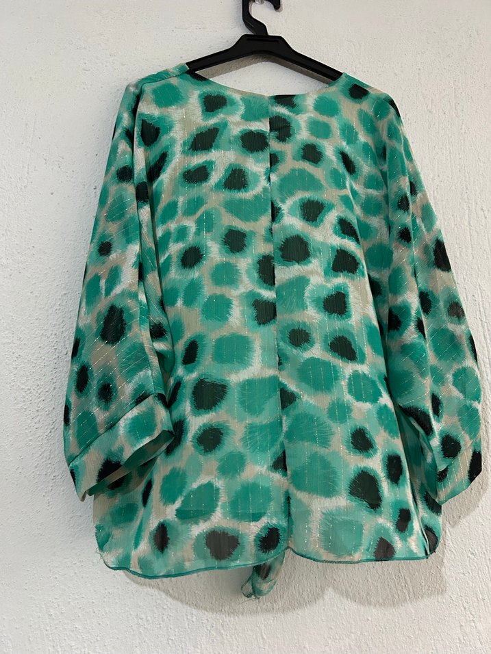 Kadın Turkuaz Uzun Kollu V Yaka Bluz - Görsel 3