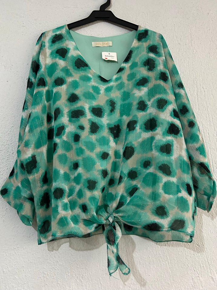 Kadın Turkuaz Uzun Kollu V Yaka Bluz - Görsel 2