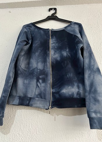 Gri Batik Desenli Fermuarlı Kadın Sweatshirt - Görsel 2