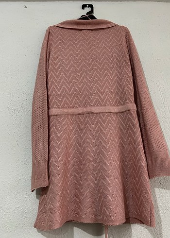 Pembe Uzun Örgü Bohem Hırka - Görsel 3