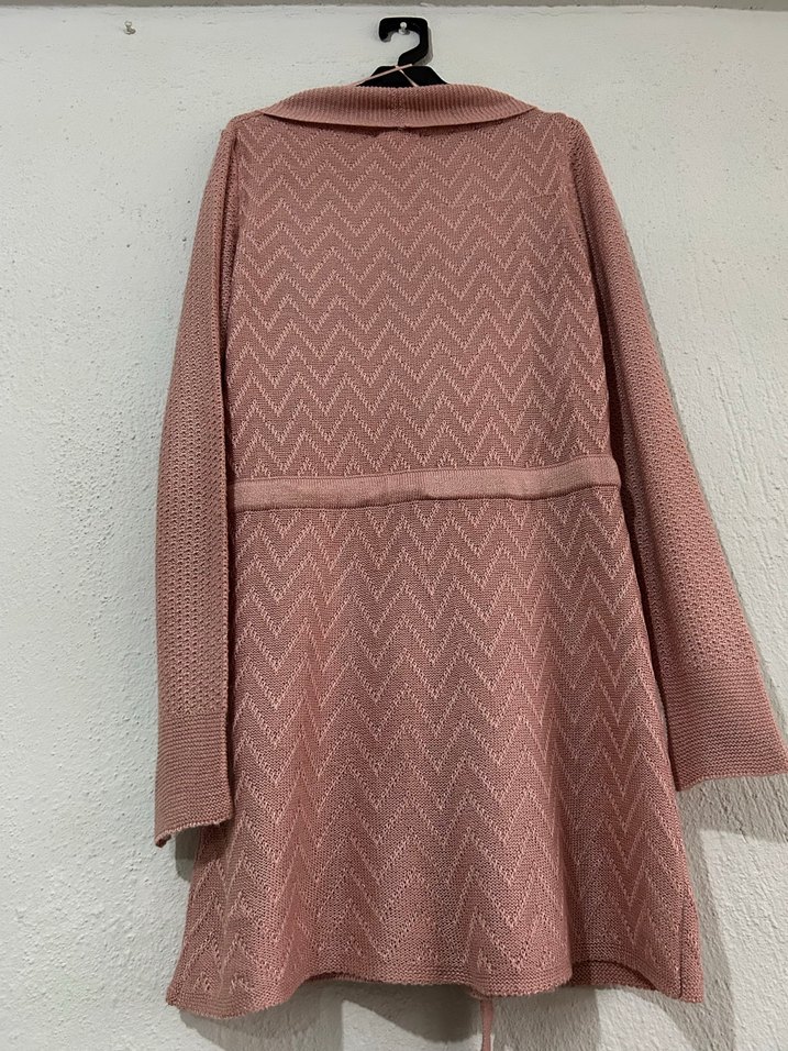 Pembe Uzun Örgü Bohem Hırka - Görsel 3