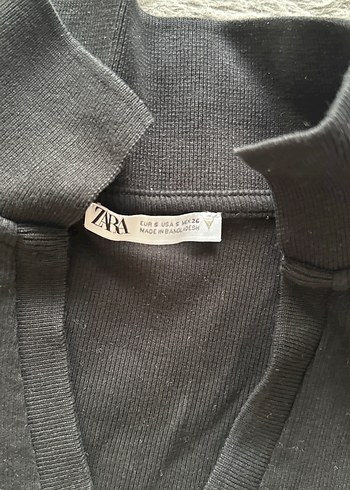 Zara zara siyah kısa kollu yakalı crop top