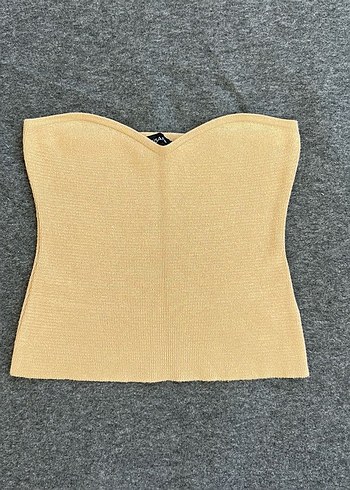 Bej Straplez Örme Kadın crop