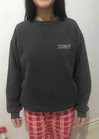 xs Beden Mavi Siyah Kadın Sweatshirt