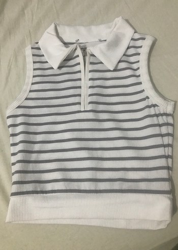 Kadın Çizgili Fermuarli Crop
