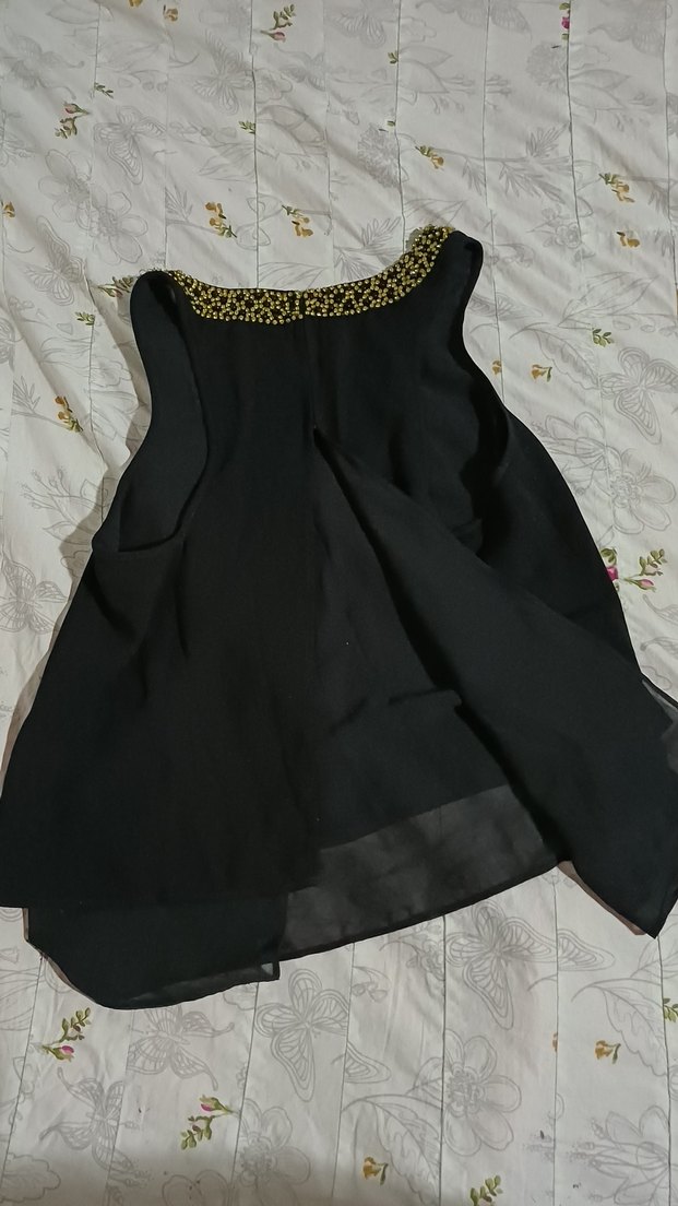 Siyah İşlemeli Drapeli Straplez Bluz - Görsel 2