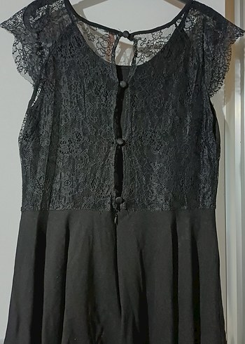 Siyah Fırfırlı Midi Gotik Elbise - Görsel 2