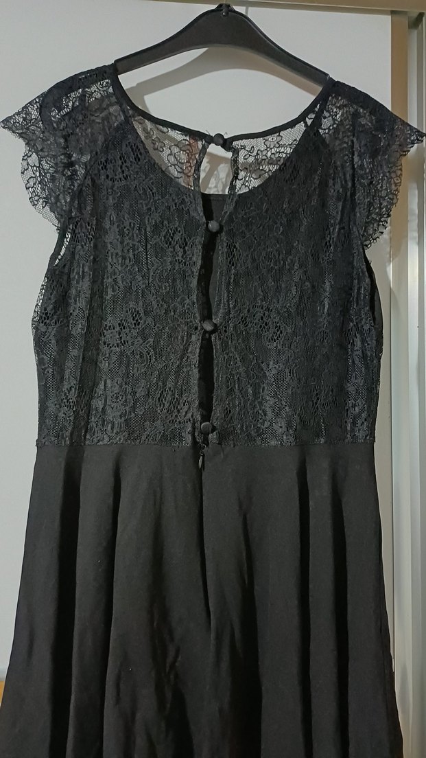 Siyah Fırfırlı Midi Gotik Elbise - Görsel 2