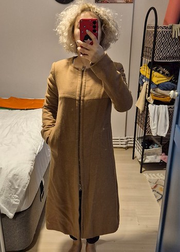 Kahve Midi Kadın Yün Kaban - Görsel 2