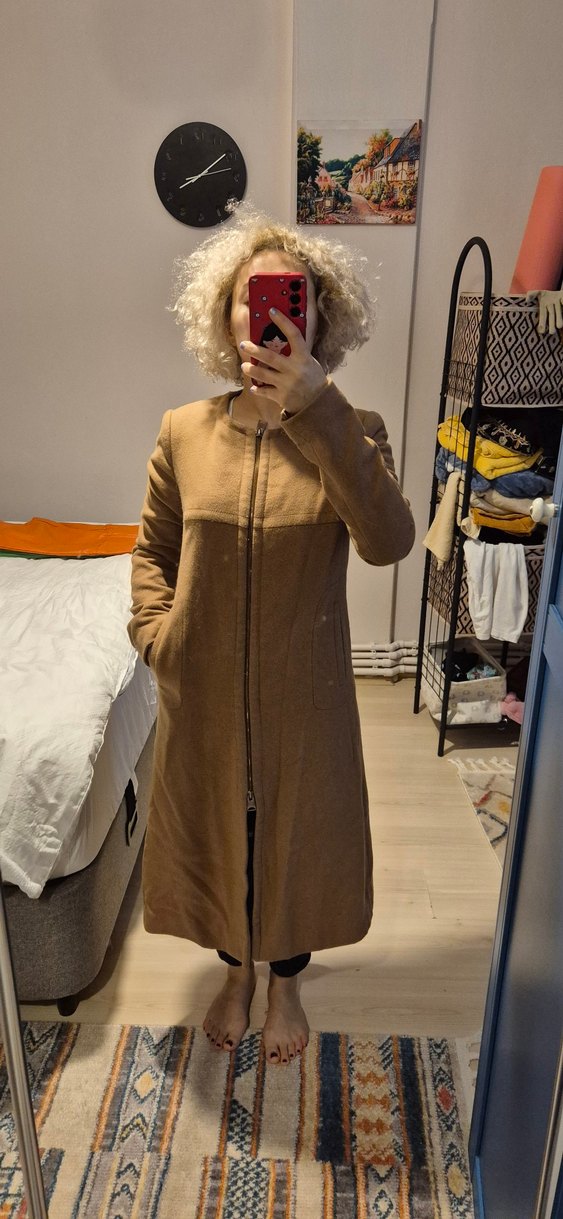 Kahve Midi Kadın Yün Kaban - Görsel 2