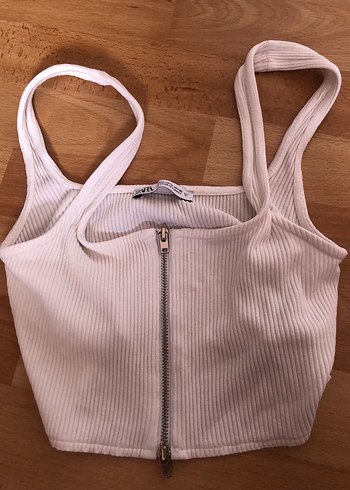 Fermuarlı Beyaz Zara Crop