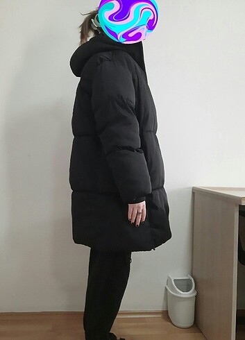 l Beden siyah Renk pull&bear uzun oversize şişme mont