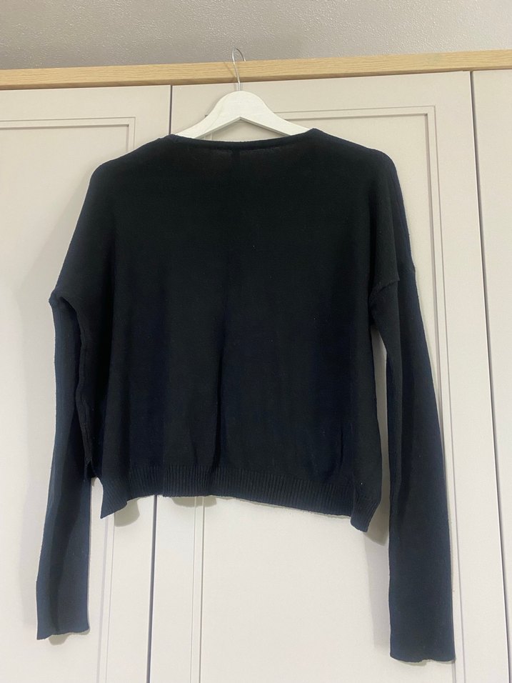 Siyah Kadın Uzun Kollu Salaş Triko - Görsel 3