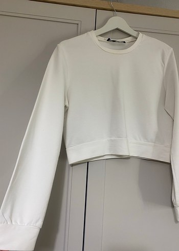 Kadın Beyaz Uzun Kollu Basic Sweatshirt - Görsel 3