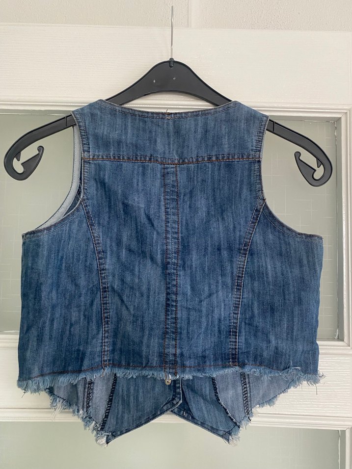 Düğmeli Kolsuz Mavi Denim Yelek - Görsel 3