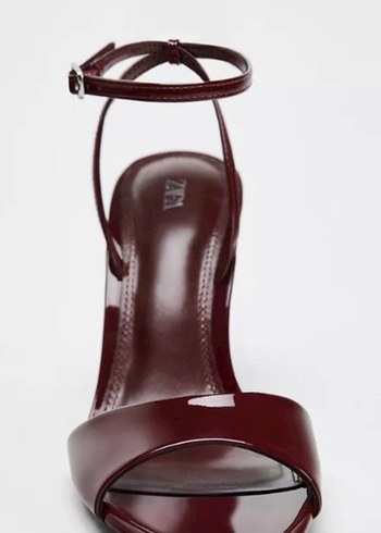 Zara Metalik Topuklu Bordo Bantlı Ayakkabı - Görsel 3
