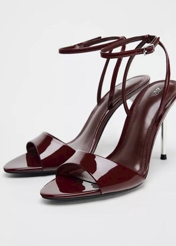 Zara Metalik Topuklu Bordo Bantlı Ayakkabı - Görsel 2
