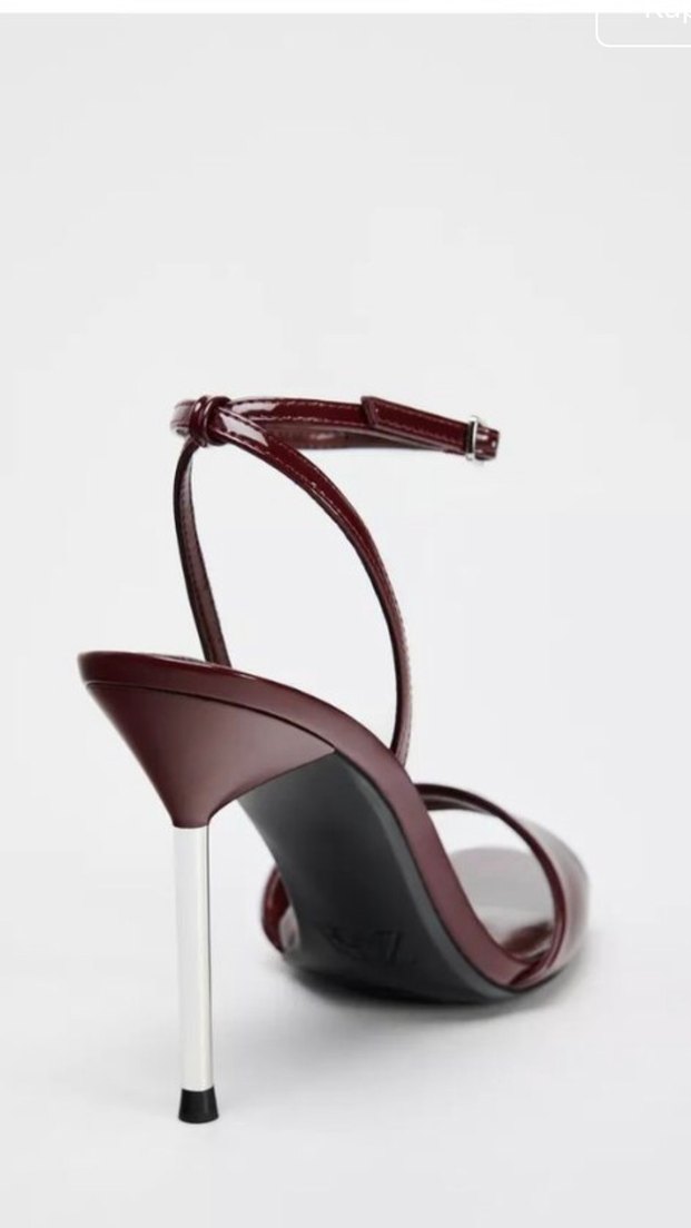 Zara Metalik Topuklu Bordo Bantlı Ayakkabı - Görsel 4