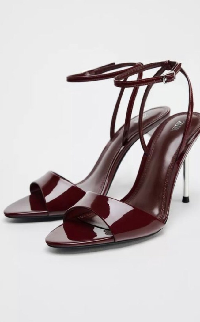 Zara Metalik Topuklu Bordo Bantlı Ayakkabı - Görsel 2