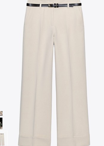 Zara Ekru Kemerli Kadın Ofis Pantolonu - Görsel 4