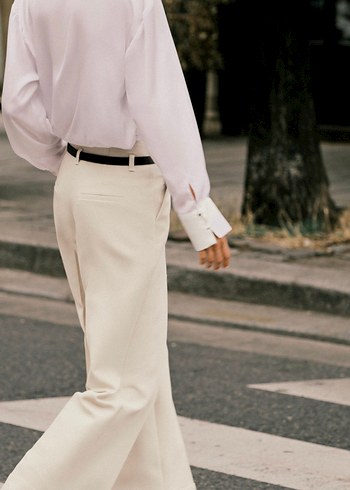 Zara Ekru Kemerli Kadın Ofis Pantolonu - Görsel 3