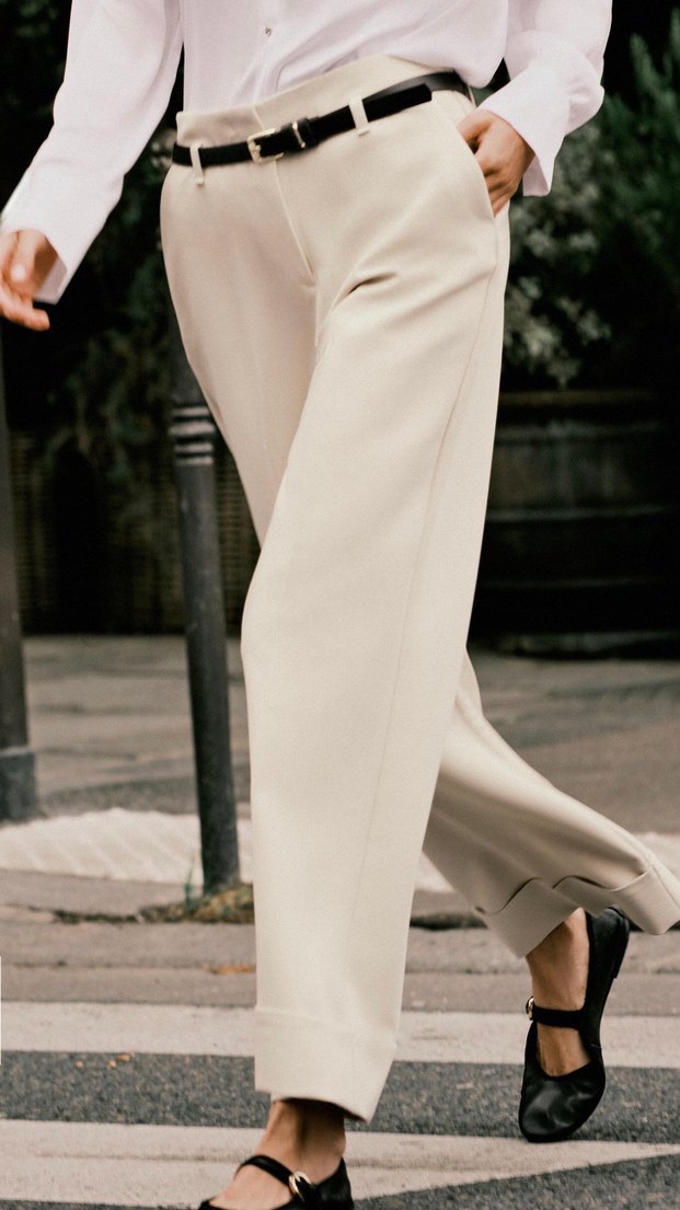 Zara Ekru Kemerli Kadın Ofis Pantolonu - Görsel 2