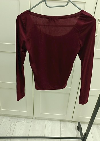 Bordo  Kadın Uzun Kollu T-shirt - Görsel 3