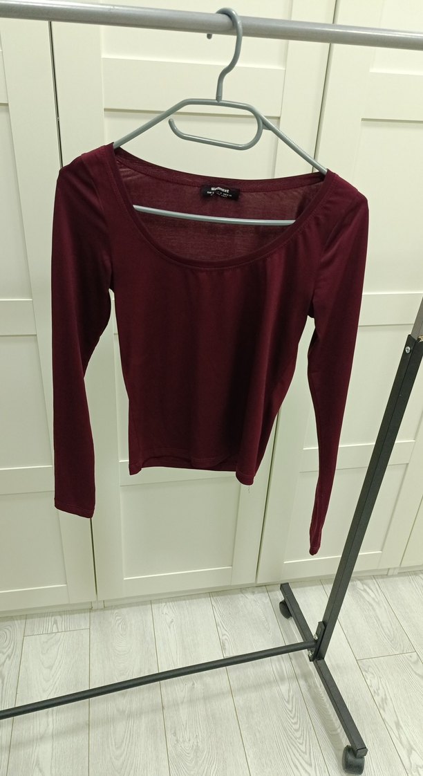 Bordo  Kadın Uzun Kollu T-shirt - Görsel 2