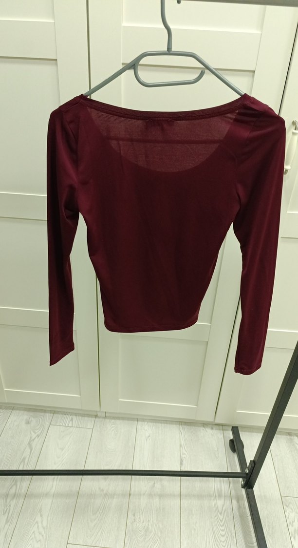 Bordo  Kadın Uzun Kollu T-shirt - Görsel 3