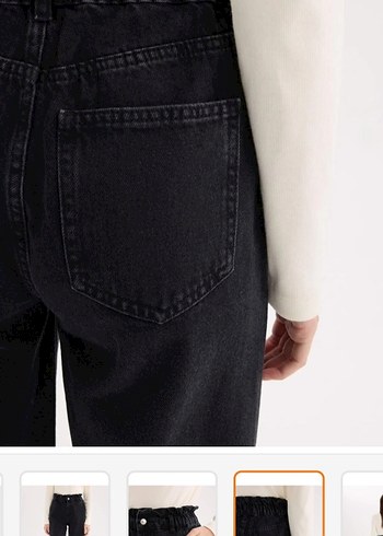 Kadın düz paça paperbag beli lastikli jean - Görsel 3