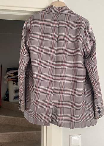 26 Beden Düğmeli Gri Ekose Kadın Blazer Ceket