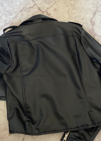 38 Beden Siyah Deri Kadın Biker Ceket