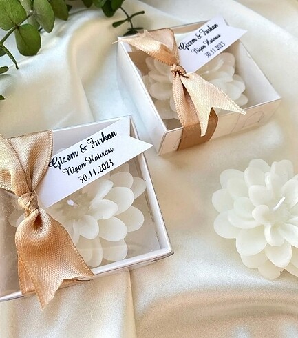 s Beden beyaz Renk Kutulu Lotus Mum Söz Nişan Nikah Düğün Hediyelik ( 20 Adet )