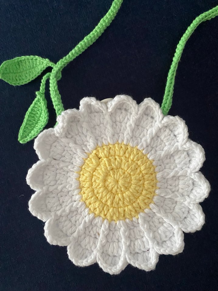 Örgü Papatya Desenli Bohem Kız Çantası - Görsel 2