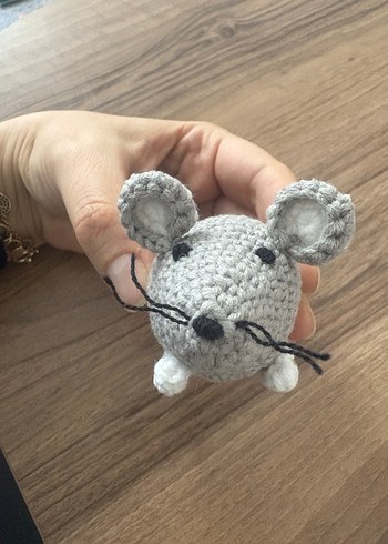 Kedi oyuncağı Gri Örgü Fare Figürü - Görsel 2