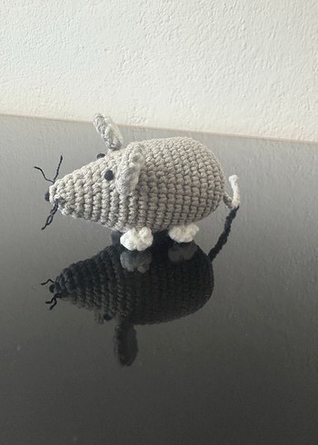 Kedi oyuncağı Gri Örgü Fare Figürü - Görsel 5