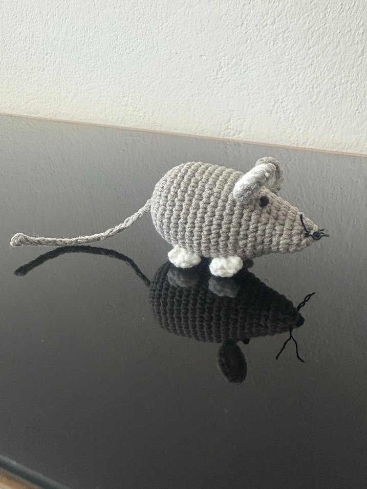 Kedi oyuncağı Gri Örgü Fare Figürü - Görsel 4