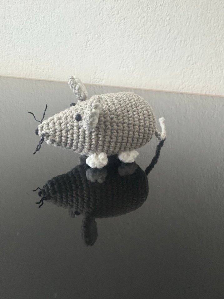 Kedi oyuncağı Gri Örgü Fare Figürü - Görsel 5