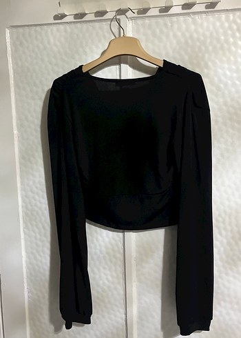 Düğmeli Siyah V Yaka Uzun Kollu Kadın Bluz - Görsel 2