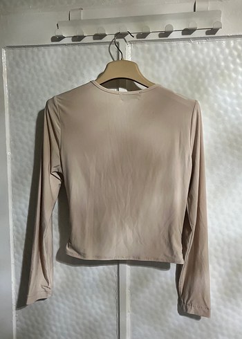 Bej Drapeli Uzun Kollu Kısa Kesim Bluz - Görsel 2