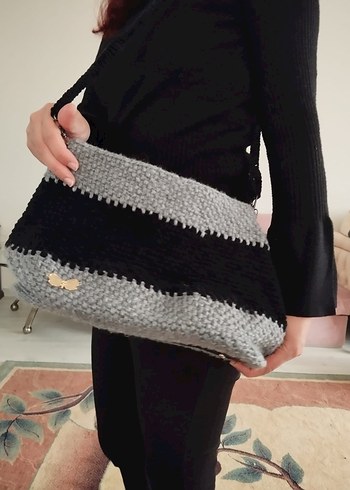 Gri Örgü Kadın Çanta - Görsel 2