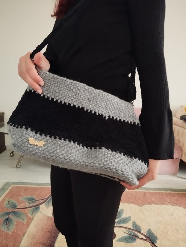 Gri Örgü Kadın Çanta - Görsel 2
