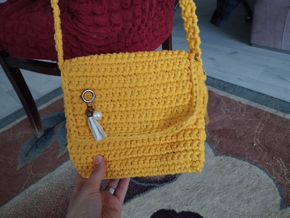 Pembe Örgü Kadın Çanta - Görsel 2