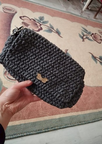 Püsküllü Pembe Örgü Kadın Çanta - Görsel 2