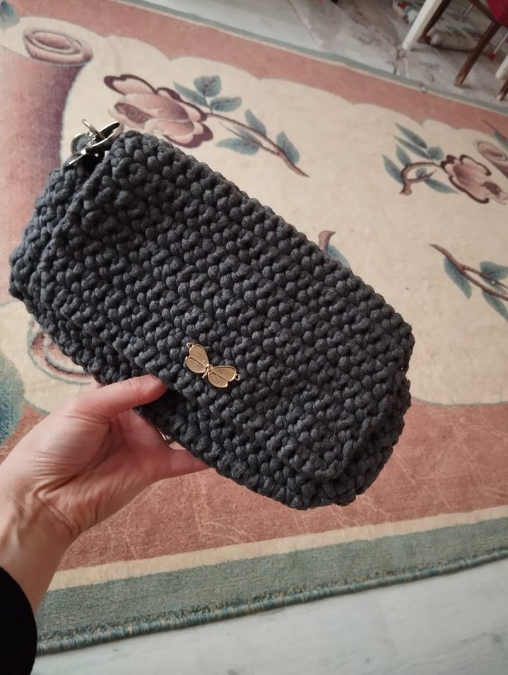 Püsküllü Pembe Örgü Kadın Çanta - Görsel 2