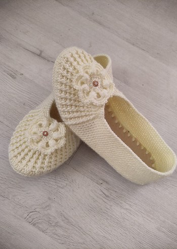 Pembe Örgü Kadın Ev Terliği - Görsel 2